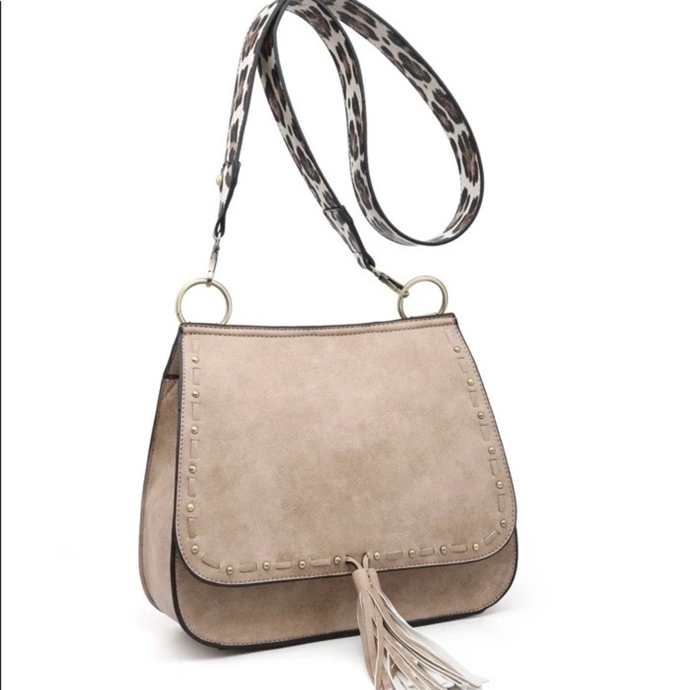 Bailey Sand Crossbody w/ Animal Print Strap